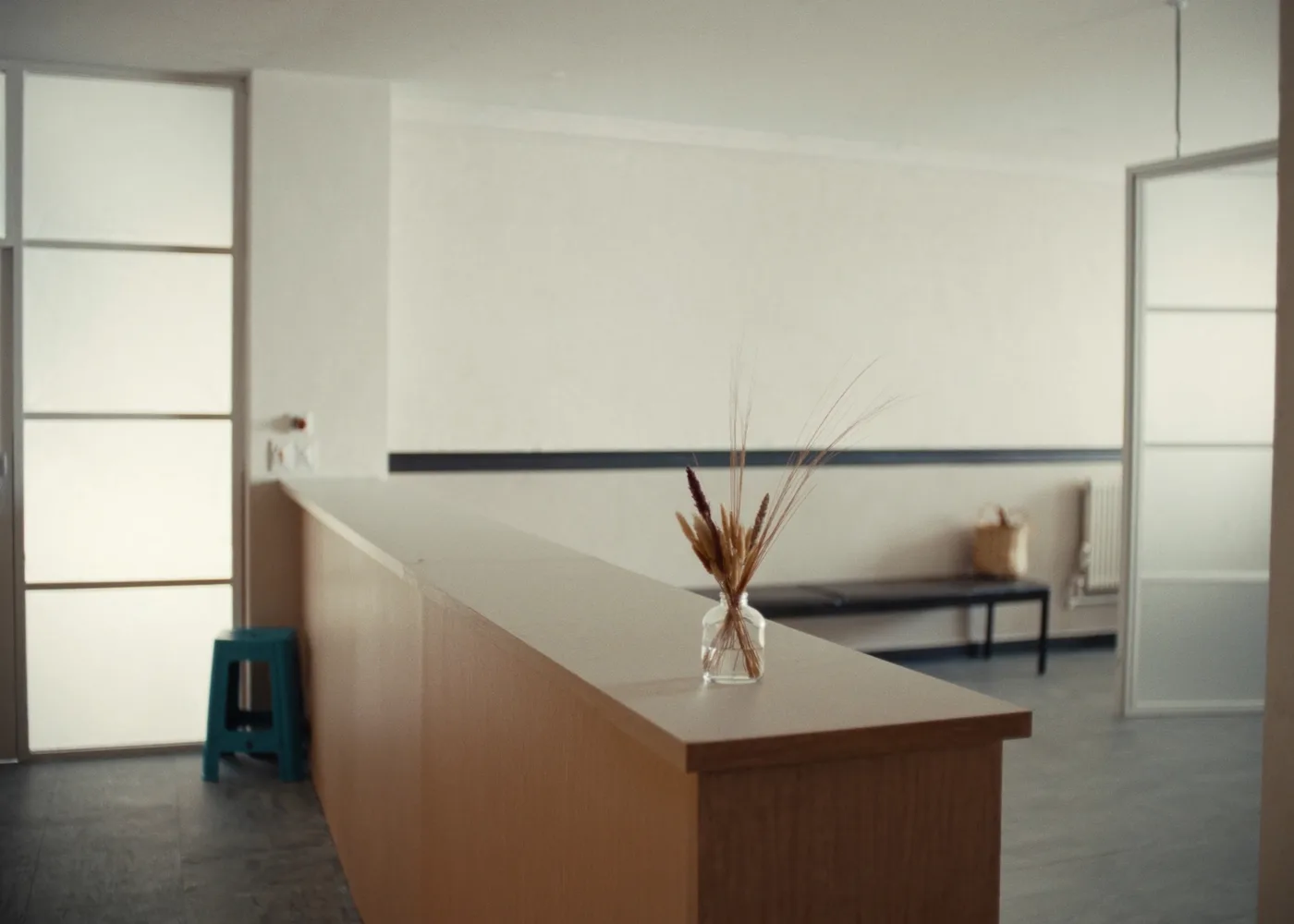 The practice reception, quiet and daylit